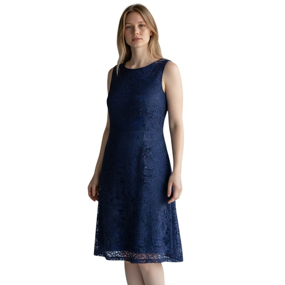 Chaps Navy Blue Lace Sleeveless Dress - Elegant Party Cocktail Size 4
